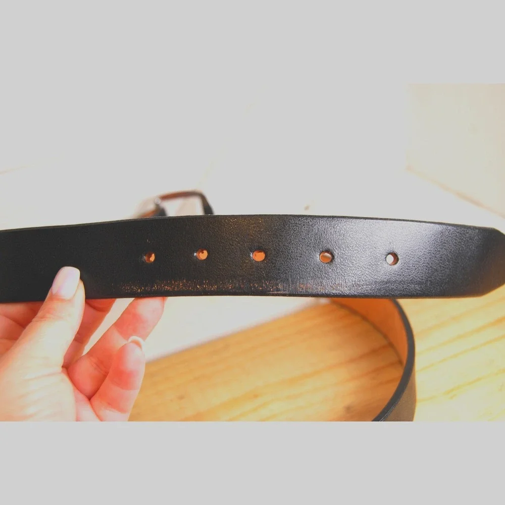 Men's Black Leather‎ Belt size 44 Cinturon Anca de Porto Adjustable